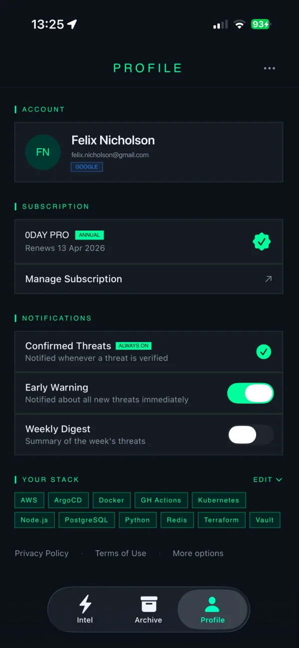 0Day iOS app: notification settings